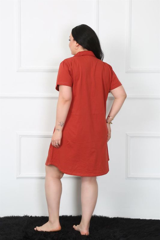 Moda Çizgi Büyük Beden Penye Düğmeli Bordo Tunik Gecelik 1025 - 4
