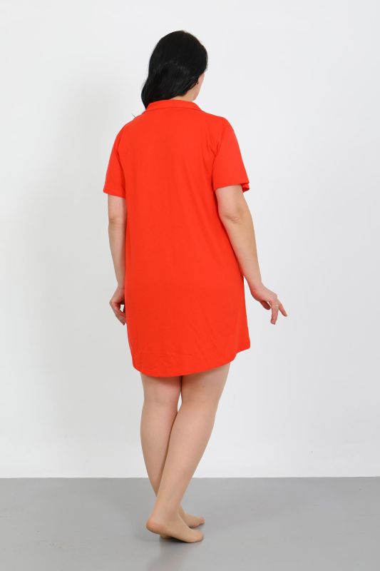 Moda Çizgi Büyük Beden Penye Düğmeli Nar Çiçeği Tunik Gecelik 1025 - 3