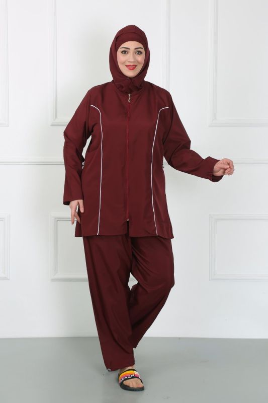 Moda Çizgi Büyük Beden Tesettür Büyük Mayo Bordo 44010 - 1