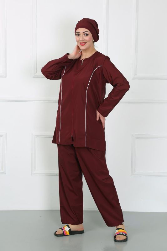 Moda Çizgi Büyük Beden Tesettür Büyük Mayo Bordo 44010 - 4