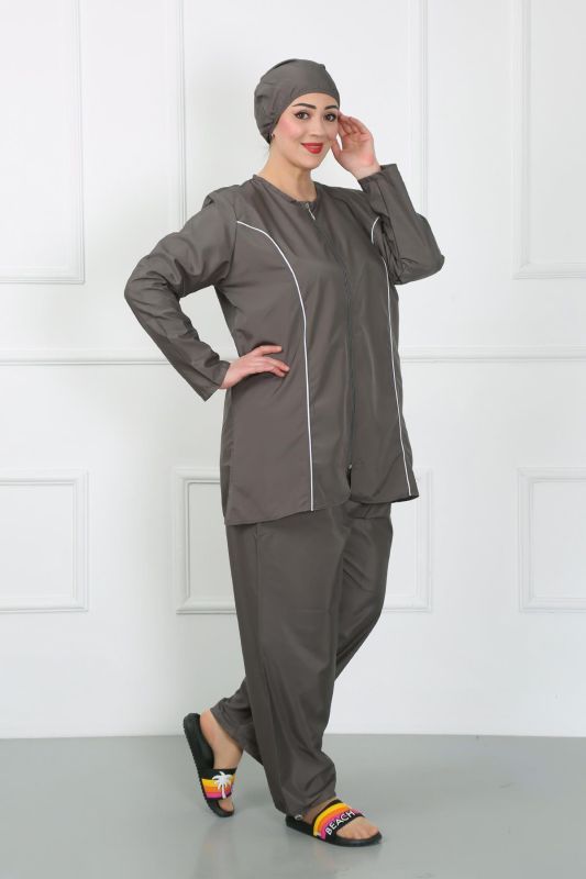 Moda Çizgi Büyük Beden Tesettür Büyük Mayo Füme 44010 - 3