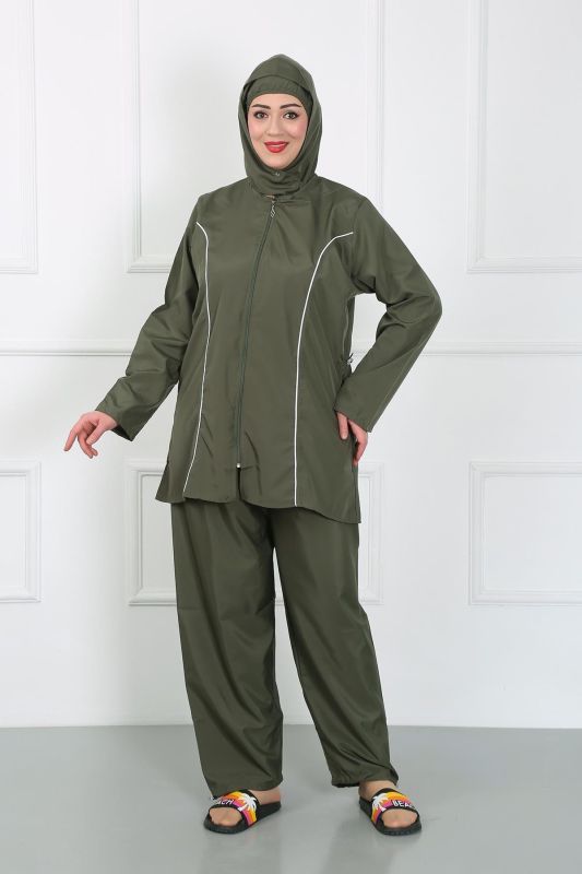 Moda Çizgi Büyük Beden Tesettür Büyük Mayo Haki 44010 - 1