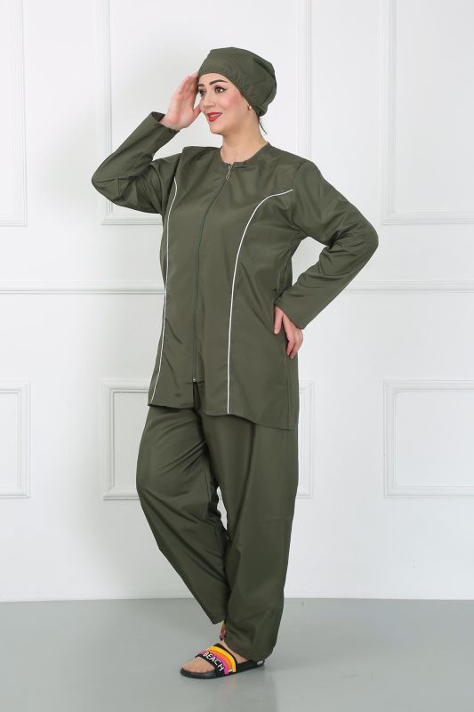 Moda Çizgi Büyük Beden Tesettür Büyük Mayo Haki 44010 - 2