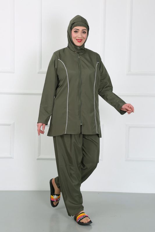 Moda Çizgi Büyük Beden Tesettür Büyük Mayo Haki 44010 - 3