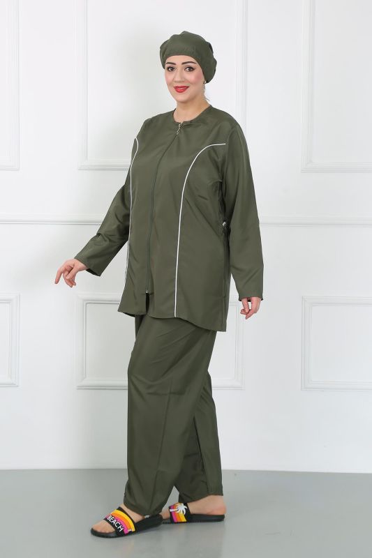 Moda Çizgi Büyük Beden Tesettür Büyük Mayo Haki 44010 - 5