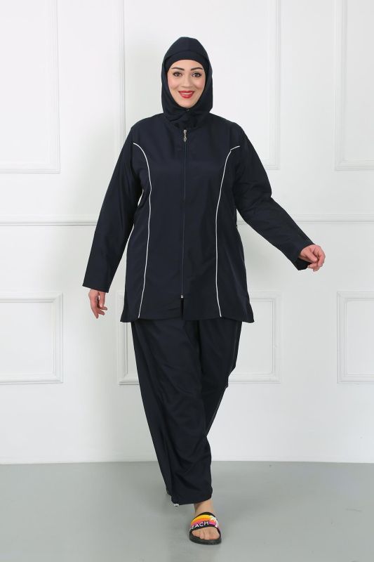 Moda Çizgi Büyük Beden Tesettür Büyük Mayo Lacivert 44010 - 1