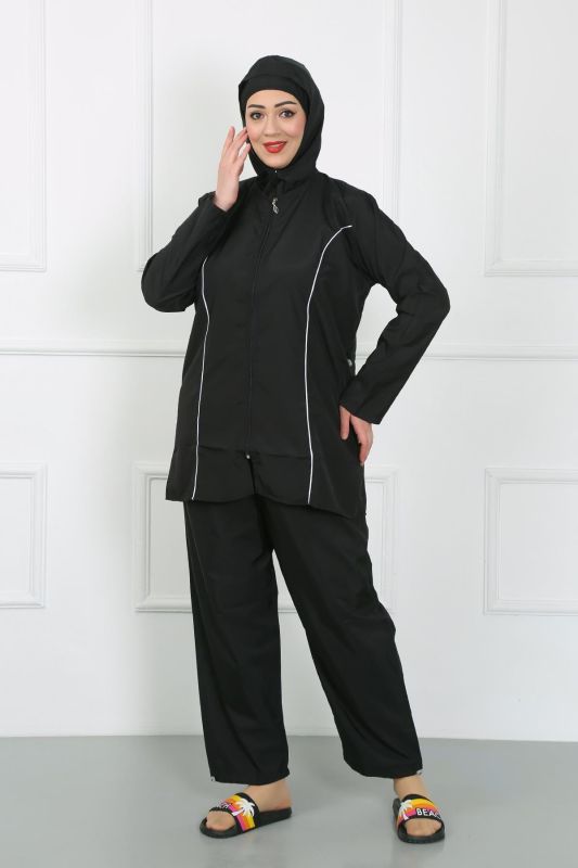 Moda Çizgi Büyük Beden Tesettür Büyük Mayo Siyah 44010 - 1