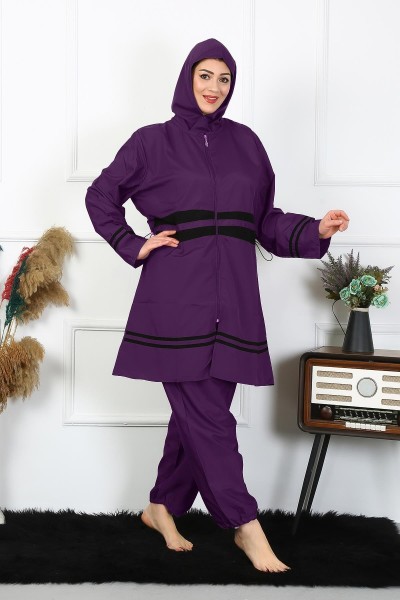 Moda Çizgi - Moda Çizgi Büyük Beden Tesettür Mayo 60-62-64-66 Beden Mor 55015
