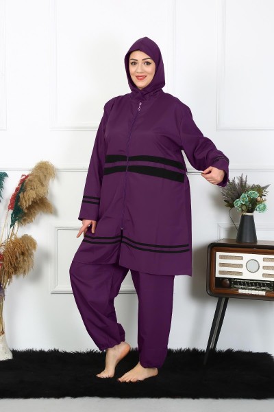 Moda Çizgi Büyük Beden Tesettür Mayo 60-62-64-66 Beden Mor 55015 - Thumbnail