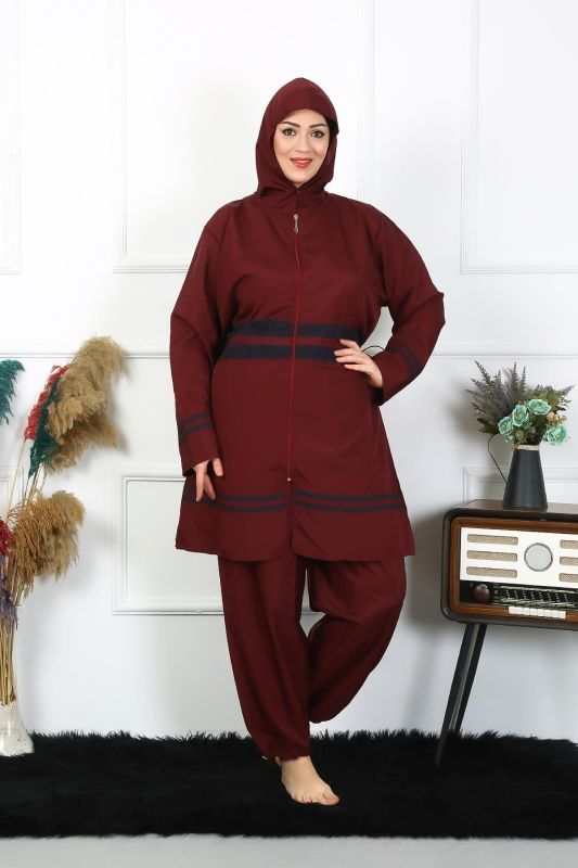 Moda Çizgi Büyük Beden Tesettür Mayo 7XL-8XL-9XL-10XL Bordo 55010 - 1