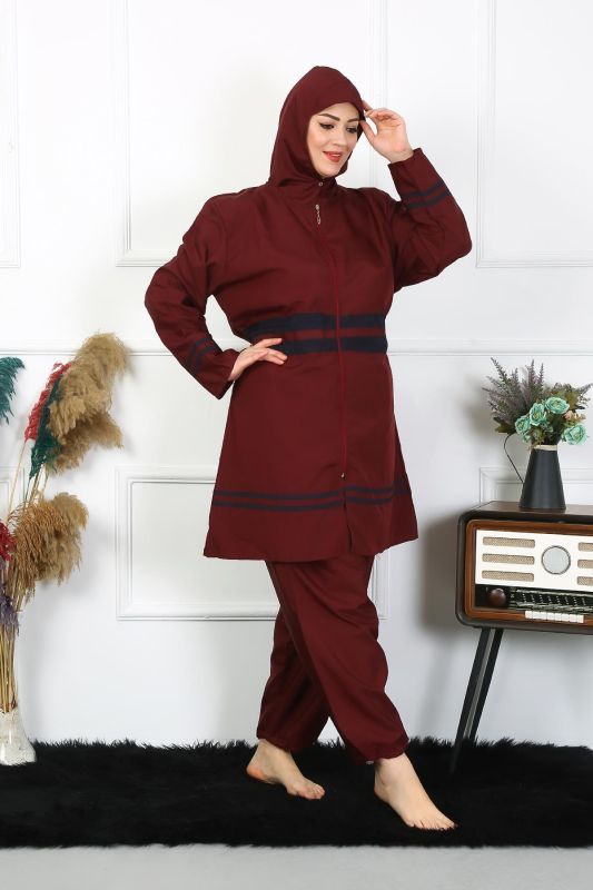 Moda Çizgi Büyük Beden Tesettür Mayo 7XL-8XL-9XL-10XL Bordo 55010 - 5