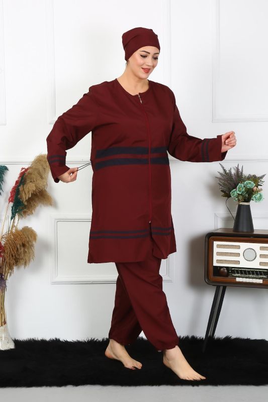Moda Çizgi Büyük Beden Tesettür Mayo 7XL-8XL-9XL-10XL Bordo 55010 - 6