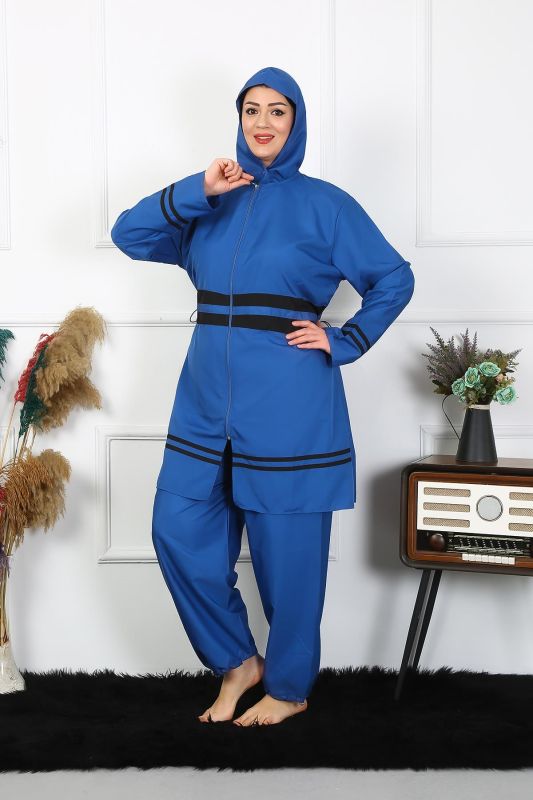 Moda Çizgi Büyük Beden Tesettür Mayo 7XL-8XL-9XL-10XL İndigo 55010 - 4