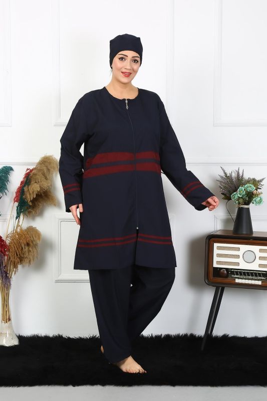 Moda Çizgi Büyük Beden Tesettür Mayo 7XL-8XL-9XL-10XL Lacivert 55010 - 3