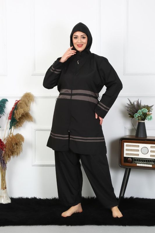 Moda Çizgi Büyük Beden Tesettür Mayo 7XL-8XL-9XL-10XL Siyah 55010 - 1