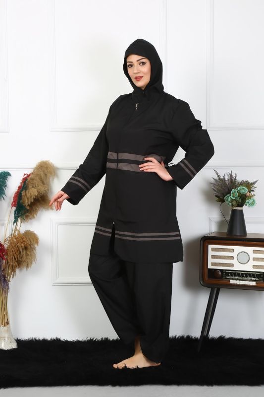 Moda Çizgi Büyük Beden Tesettür Mayo 7XL-8XL-9XL-10XL Siyah 55010 - 3