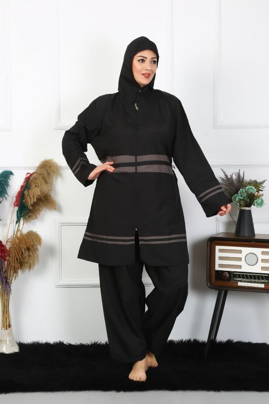 Moda Çizgi Büyük Beden Tesettür Mayo 7XL-8XL-9XL-10XL Siyah 55010 - 7