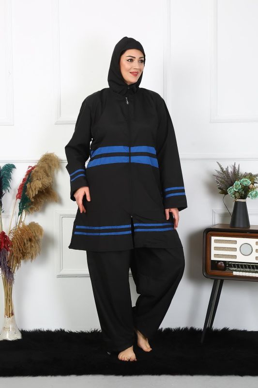 Moda Çizgi Büyük Beden Tesettür Mayo 7XL-8XL-9XL-10XL Siyah 55011 - 1