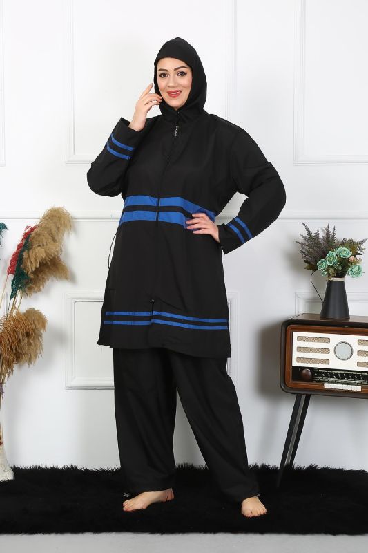 Moda Çizgi Büyük Beden Tesettür Mayo 7XL-8XL-9XL-10XL Siyah 55011 - 4