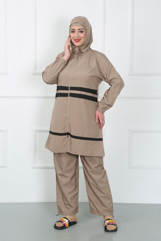 Moda Çizgi Büyük Beden Tesettür Mayo Bej 44020 - 1