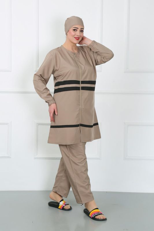 Moda Çizgi Büyük Beden Tesettür Mayo Bej 44020 - 2