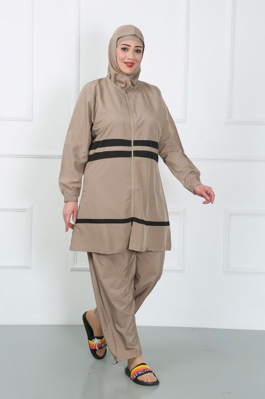 Moda Çizgi Büyük Beden Tesettür Mayo Bej 44020 - 4