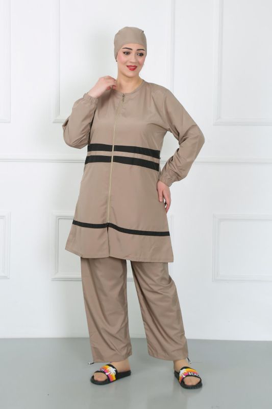 Moda Çizgi Büyük Beden Tesettür Mayo Bej 44020 - 5