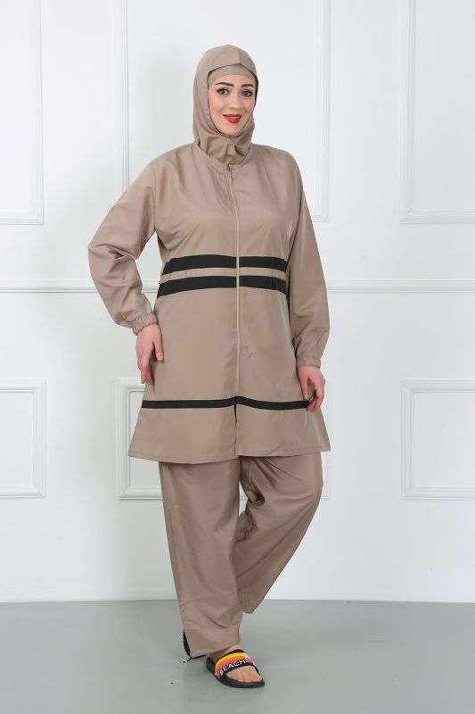 Moda Çizgi Büyük Beden Tesettür Mayo Bej 44020 - 6