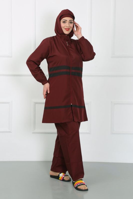 Moda Çizgi Büyük Beden Tesettür Mayo Bordo 44020 - 1