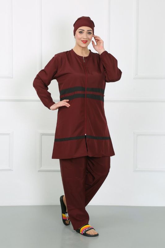 Moda Çizgi Büyük Beden Tesettür Mayo Bordo 44020 - 2