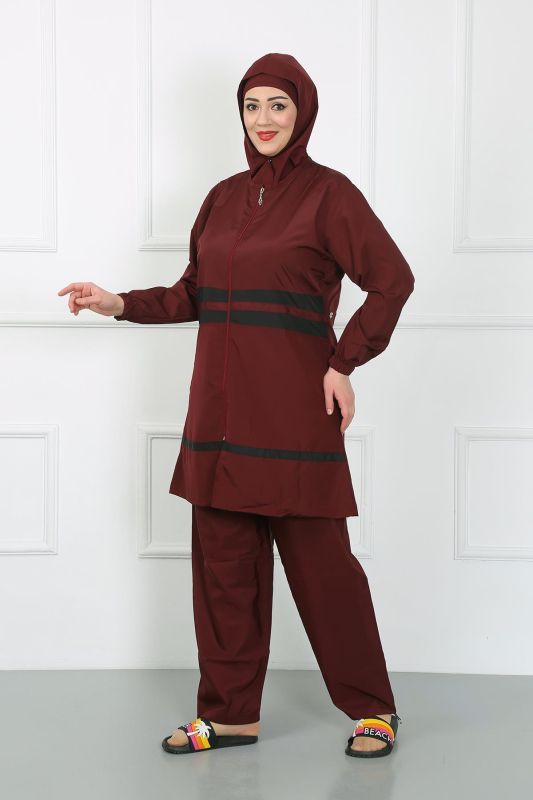 Moda Çizgi Büyük Beden Tesettür Mayo Bordo 44020 - 4
