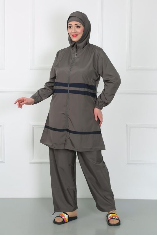 Moda Çizgi Büyük Beden Tesettür Mayo Füme 44020 - 1
