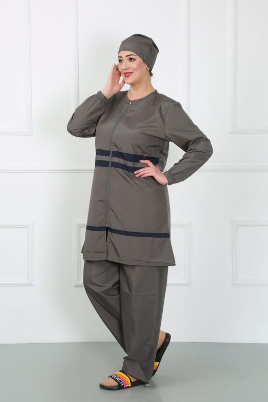 Moda Çizgi Büyük Beden Tesettür Mayo Füme 44020 - 2