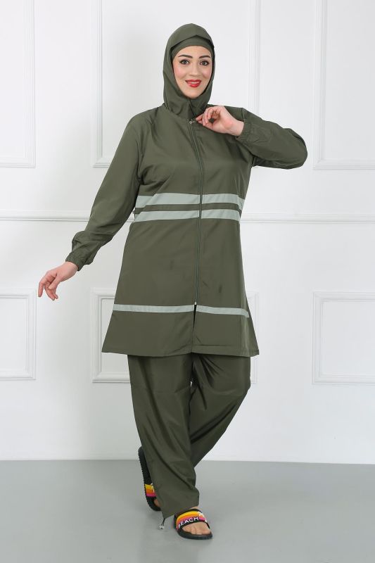 Moda Çizgi Büyük Beden Tesettür Mayo Haki 44020 - 1