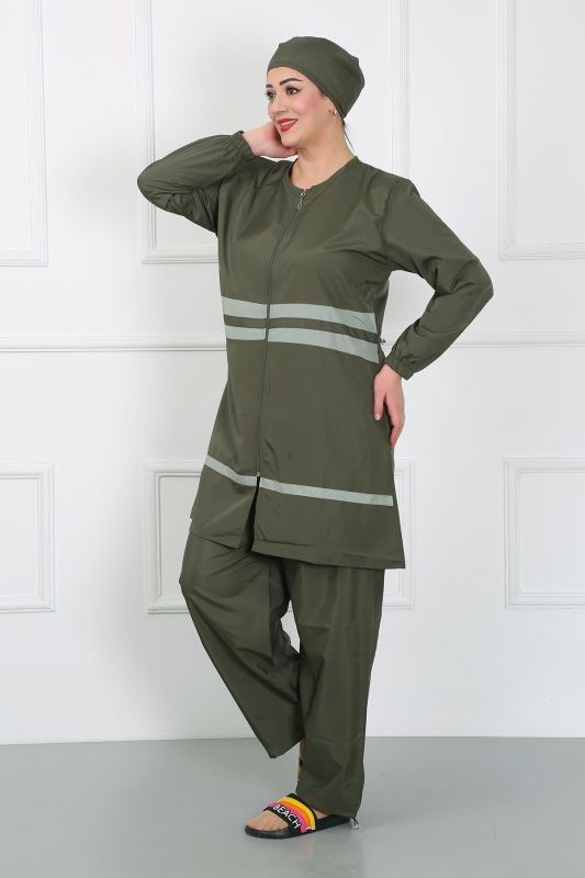 Moda Çizgi Büyük Beden Tesettür Mayo Haki 44020 - 2