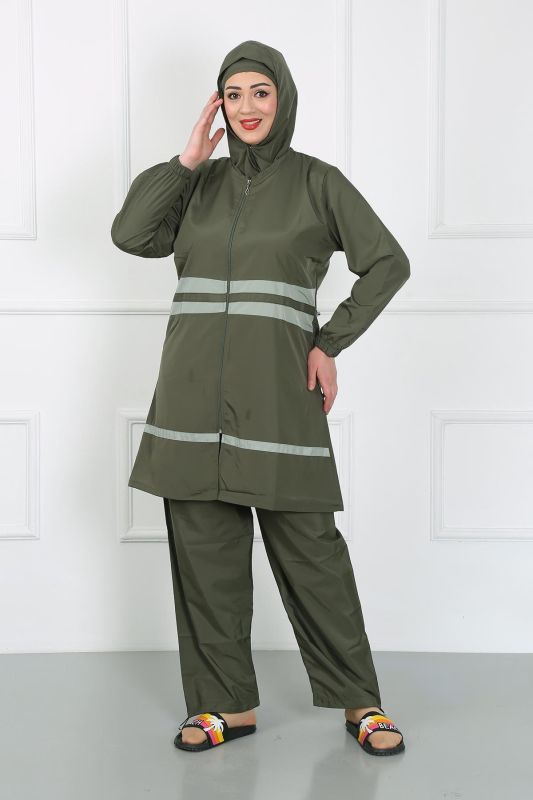 Moda Çizgi Büyük Beden Tesettür Mayo Haki 44020 - 3