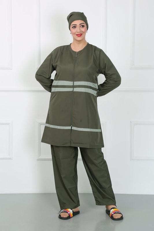 Moda Çizgi Büyük Beden Tesettür Mayo Haki 44020 - 4