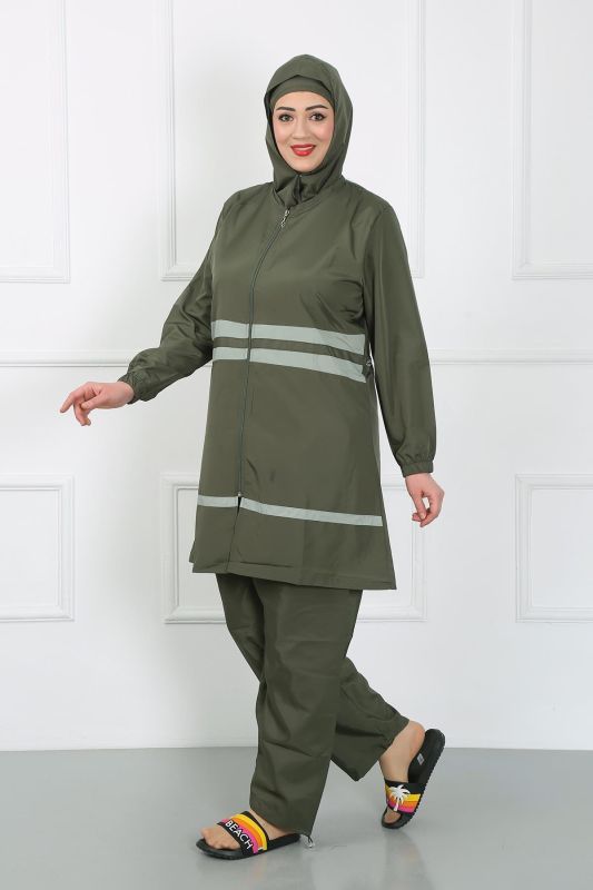 Moda Çizgi Büyük Beden Tesettür Mayo Haki 44020 - 6