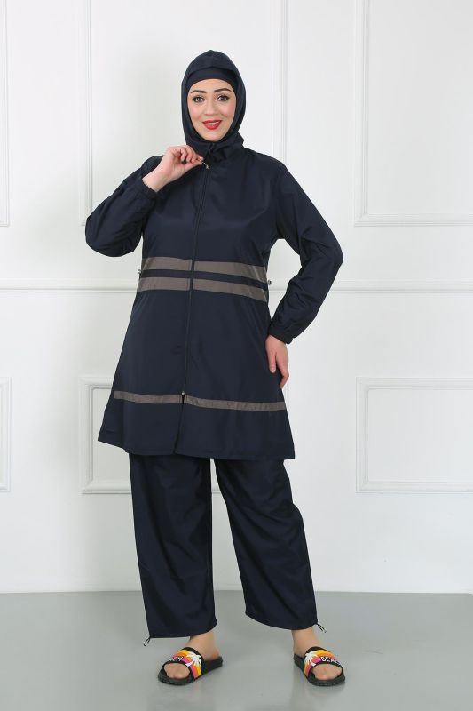 Moda Çizgi Büyük Beden Tesettür Mayo Lacivert 44020 - 1