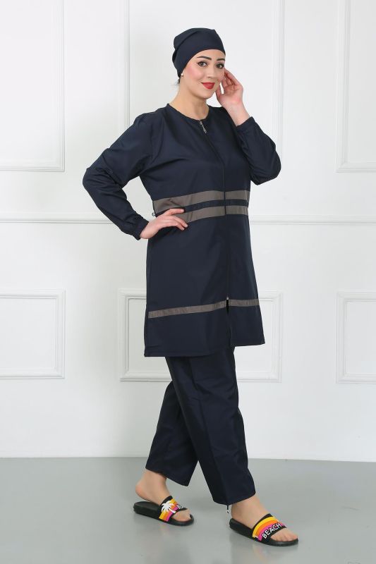 Moda Çizgi Büyük Beden Tesettür Mayo Lacivert 44020 - 2