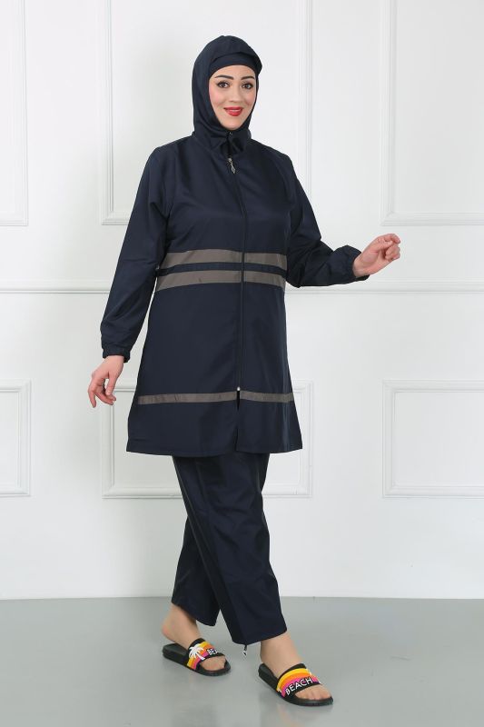 Moda Çizgi Büyük Beden Tesettür Mayo Lacivert 44020 - 3