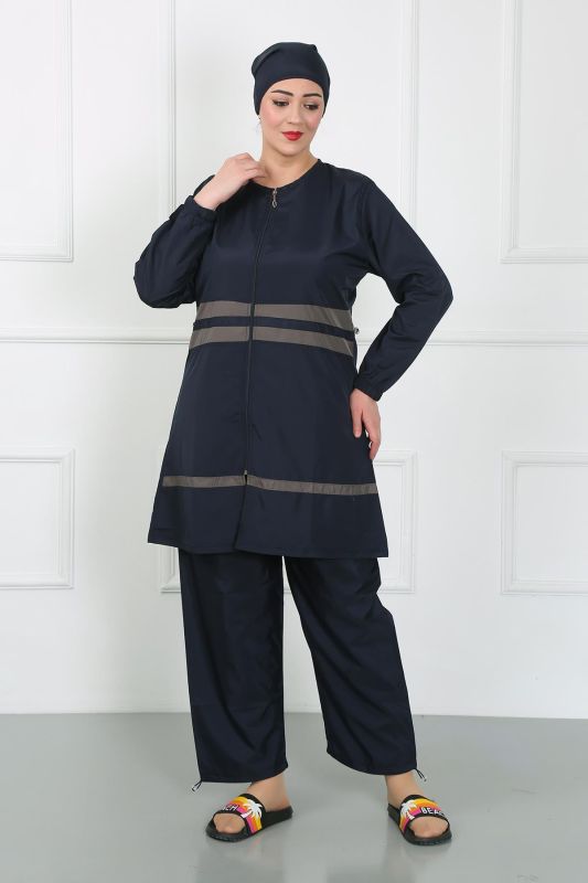 Moda Çizgi Büyük Beden Tesettür Mayo Lacivert 44020 - 5