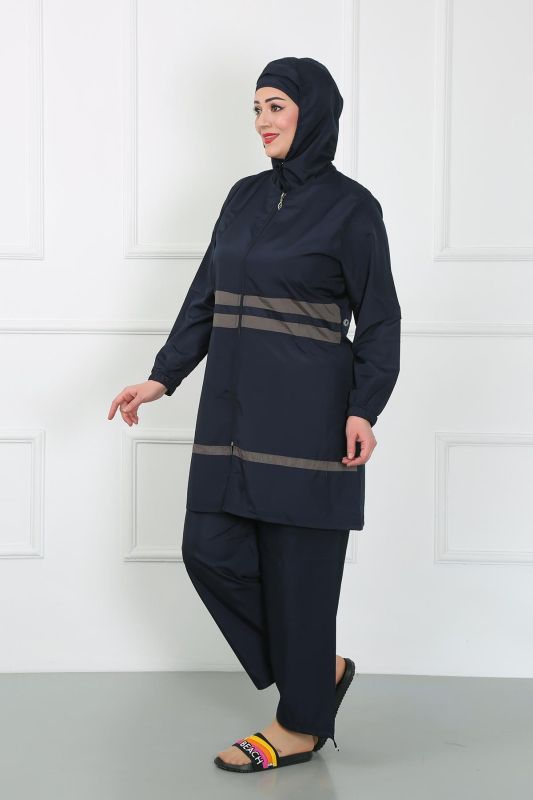 Moda Çizgi Büyük Beden Tesettür Mayo Lacivert 44020 - 6