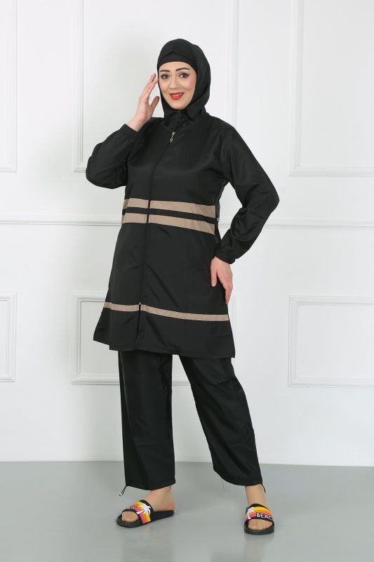 Moda Çizgi Büyük Beden Tesettür Mayo Siyah 44020 - 6