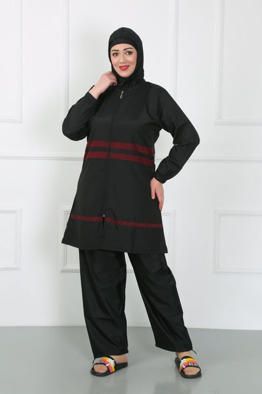 Moda Çizgi Büyük Beden Tesettür Mayo Siyah 44025 - 1