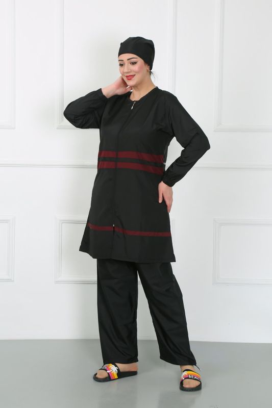 Moda Çizgi Büyük Beden Tesettür Mayo Siyah 44025 - 2