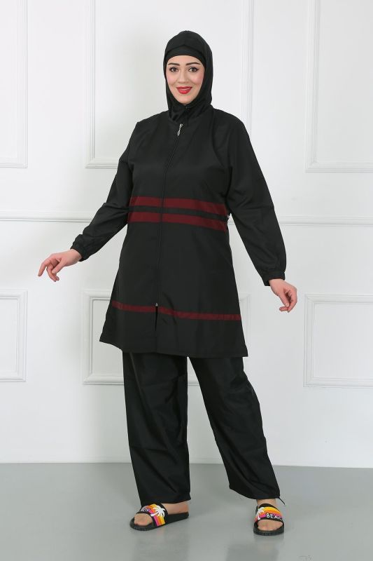 Moda Çizgi Büyük Beden Tesettür Mayo Siyah 44025 - 3