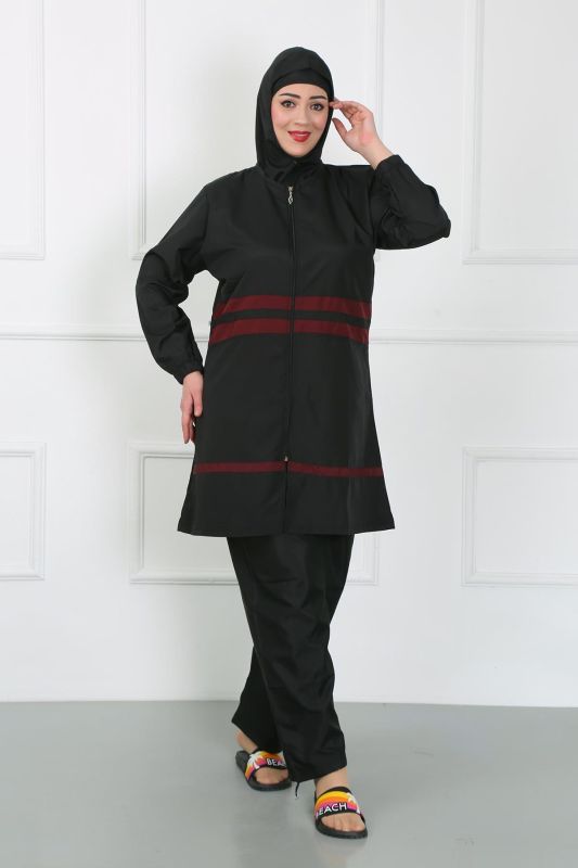 Moda Çizgi Büyük Beden Tesettür Mayo Siyah 44025 - 5