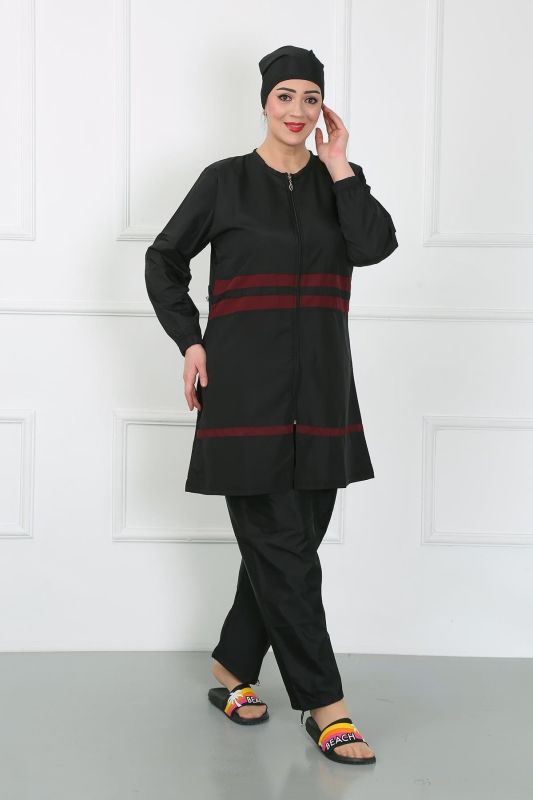Moda Çizgi Büyük Beden Tesettür Mayo Siyah 44025 - 6