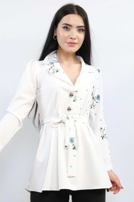 Moda Çizgi Jacket Model Blouse Ecru-Mint - 1